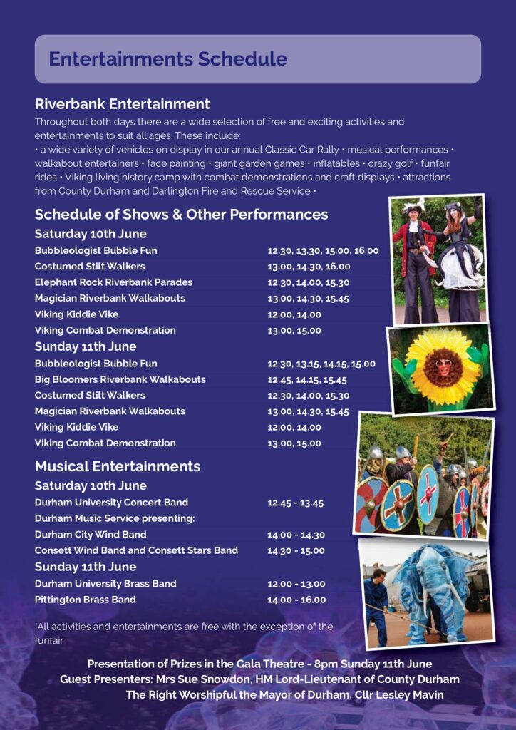 Entertainment Schedule for Durham Regatta 2023 Durham Regatta